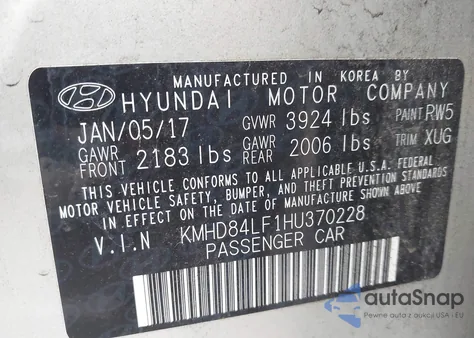 2017 Hyundai Elantra Se z USA, uszkodzony, nr VIN KMHD84LF1HU370228